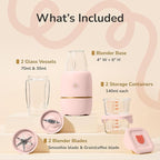 Bubble Blender, Baby Food Maker & Puree Blender with 2 Borosilicate Glass Cups, Compact Baby Bullet for Smoothies, Hands-Free One-Touch, 200W Motor, Rose