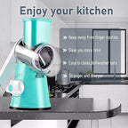 KEOUKE Rotary Cheese Grater Hand Crank Light Blue - Shredder Slicer Grinder 3 Stainless Steel Blades, Stable Suction, Labor-Saving Handle, Safe Kitchen Tool for Cheese, Vegetable, Nuts, Chocolate