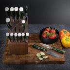SENKEN Engraved Japanese Kitchen Knife Set with Beautiful Green Resin Wood Handles - Wasabi Collection - Chef's Knife, Bread, Cleaver, Paring, & More (16-Piece Knife Block Set)