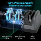 5 in 1 Electric Knife Sharpener with LCD Screen, 3 Rotational Speed Adjustable, 100% Diamond Abrasives, Electric Knife Sharpener for Straight, Serrated, Meat Cleaver, Ceramic Knives & Scissors, Gray