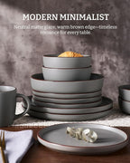 Famiware Mercury Plates and Bowls Sets, 12 Pieces Stoneware Dinnerware Sets, Dishes Set for 4, Microwave and Dishwasher Safe, Dark Grey