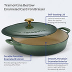 Tramontina Bestow Enameled Cast Iron Braiser Pan with Lid, 4-quart, Cactus with Gold Knob