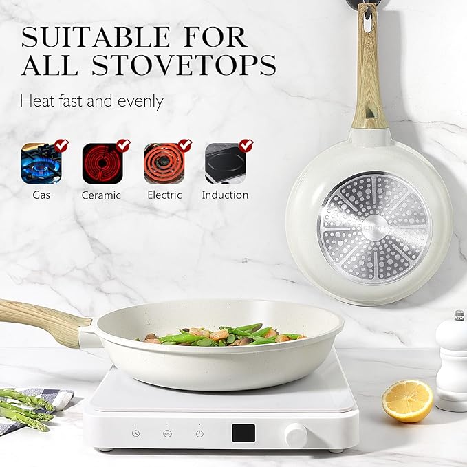 GiPP Nonstick Frying Pan Skillet - 11" White Granite Non Stick Pans, Omelette Pan with Heat-Resistant Handle, Compatible with All Stovetops, PFOA Free