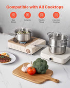 VEVOR 1.5 QT Saucepan with Steamer, Stainless Steel Saucepan with Glass Lid, Multipurpose Nonstick Stainless Steel Sauce Pot with Ergonomic Handle, Friendly for Oven, Dishwasher, Induction Cooker