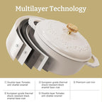6 Quart Chip-resistant Enameled Cast Iron Dutch Oven Pot with Lid and Elegant Gold Hollow Knob With Handcrafted Inlaid Cubic Zirconia Detail, Safe For Bake,Stew, Braise, Boil, Deep Fry, Roast (White)
