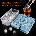 Round Ice Cube Mold,2 x 8 PCS x 1.8'' Whiskey Ice Cubes,Circle Ice Cube Tray with Lid and Bin,Sphere Ice Ball Maker Mold,Large Ice Cube Molds for Cocktails,Coffee(Whiskey Ice Cubes Mold,Blue)
