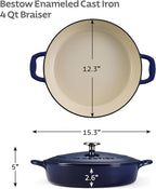 Tramontina Bestow Enameled Cast Iron Braiser Pan with Lid, 4-quart, Blue