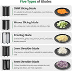 5-In-1 Electric Cheese Grater,300W Salad Maker,Electric Grater for Block Cheese,Kitchen Electric Food Slicer Shredder,Chopper for Vegetables Cucumber Carrots Cabbage Nuts(Red)