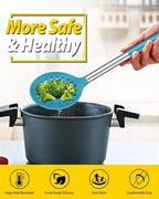Kitchen Ladle Strainer Set of 2 Large Slotted Spoon with High Heat Resistant BPA Free Non Stick Cooking Skimmers For Draining and Frying (Grey and Teal Blue)