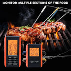 Wireless Meat Thermometer for Grilling and Smoking, Food Thermometer for BBQ Smoker Oven Cooking Steak, Grill Thermometer for Outside Grill with 4 Meat Probes, Kitchen Timer