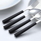 Pleafind 36Pcs Dessert Spoons Set (7.4 inches), Stainless Steel Mirror Polished Spoon with Black Frosted Handle, Spoons Silverware for Home, Kitchen, Restaurant, Dishwasher Safe