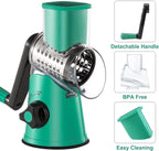 Cheese Grater Rotary, Rotary Grater for Kitchen, Kitchen Grater Vegetable Slicer with 3 Drum Blades, Fast Cutting Cheese Shredder for Vegetables and Nuts