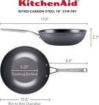 KitchenAid NITRO Carbon Steel Stir Fry Pan/Wok, Stainless Steel Handle, Compatible with All Cooktops, 10 Inch - Black