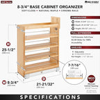 Rev-A-Shelf 8" Pullout Storage Organizer for Base Kitchen/Bathroom Cabinets with Soft-Close Full Extension Slides and Adjustable Shelves, 448-BCSC-8C