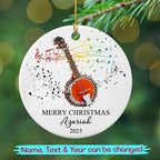 Personalized Banjo Musical Ceramic Ornament Gift for Banjo Player Daughter Son Dad Mom Friends, Customized Text Year Name Banjoist Christmas Ornament 2025, Unique Banjos Instrument Ceramic Ornaments