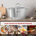 SUNHOUSE 15.5 -Quart Stainless Steel Stockpot – Heavy-Duty Induction Pot with Lid and Riveted Handles – Ideal for Soup, Seafood, Stock, Canning, and Catering for Large Groups and Events