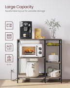 VASAGLE Baker's Rack, Coffee Bar Stand with Charging Station, Storage Shelves, Pull-Out Wire Basket, Table for Microwave, Kitchen, Greige UKKS036K02, 15.7 x 35.4 x 35.6 Inches