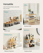 SONGMICS Cabinet Organizer Shelf, Set of 4 Kitchen Counter Shelves, Kitchen Storage, Spice Rack, Stackable, Expandable, Metal and Engineered Wood, Cloud White and Natural Beige UKCS210W01