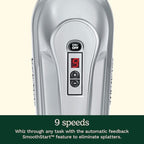 Cuisinart Power Advantage PLUS 9-Speed Hand Mixer, 220W-Motor Hand Blender Electric Mixer with 9 Speed Settings, XL Dishwasher-Safe Beaters, 3 Low Mixing Speeds, Storage Case, HM-90BCS, Brushed Chrome