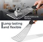 Fish Spatula 18/8 Stainless Steel, Thin Long Flexible 12.5-in Metal Spatula Fish Turner Brushed Kitchen Utensil for Outdoor Grilling Daily Barbeque, Dishwasher Safe
