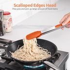 600ºF Heat Resistant Kitchen Tongs: U-Taste 12 inch Large Silicone Cooking Tong with Sturdy Non Stick Rubber Tips & Silicon Coated 18/8 Stainless Steel Handle & Smooth Locking for Serving Grill-Orange