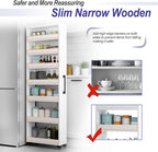 7-Tier Slim Storage Cart, Wooden Rolling Pantry Cabinet with Wheels, Narrow Shelf Organizer for Kitchen, Bakers Rack, Dining Room, Closet, Small Spaces Teak 47.2" H*5.9" W*23.6" D