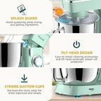 Stand Mixer, 6QT 10+P Speed Tilt-Head Kitchen Electric Mixer, Food Mixer with Stainless Steel Bowl, Dough Hook, Flat Beater, Wire Whisk, Splash Guard for Daily Use -Green