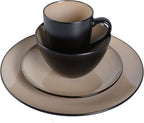 Gibson Elite Soho Lounge 16-Piece Round Reactive Glaze Stoneware Dinnerware Set, Service for 4 – Taupe Plates and Bowls