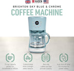 Haden Brighton Coffee Machine, 12 Cup Programmable Drip Coffee Maker with Auto Shut-Off Function and Reusable Washable Water Filter, Sky Blue & Chrome