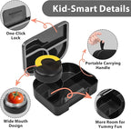 TinyPalsa Bento Box for Kids with 10oz Thermos, Durable Lunch Box with Leak Proof Insulated Food Jar, 3 Compartments with Portable Handle for Ages 3+, Dishwasher Safe, Ideal for School, Travel (Black)
