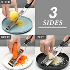 Cambom Lemon Zester Grater Three-piece Suit - Heavy Duty Kitchen Tool for Parmesan Cheese, Ginger, Garlic, Nutmeg, Chocolate, Vegetables，Fruits，Stainless Steel Grater Dishwasher Safe Black
