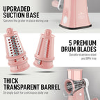 Zulay Kitchen Rotary Cheese Grater 5 Blade Cheese Shredder - Manual Hand Crank Cheese Grater With Reinforced Suction & 5 Interchangeable Drums - Easy to Use, Vegetable Chopper Round Mandoline Slicer