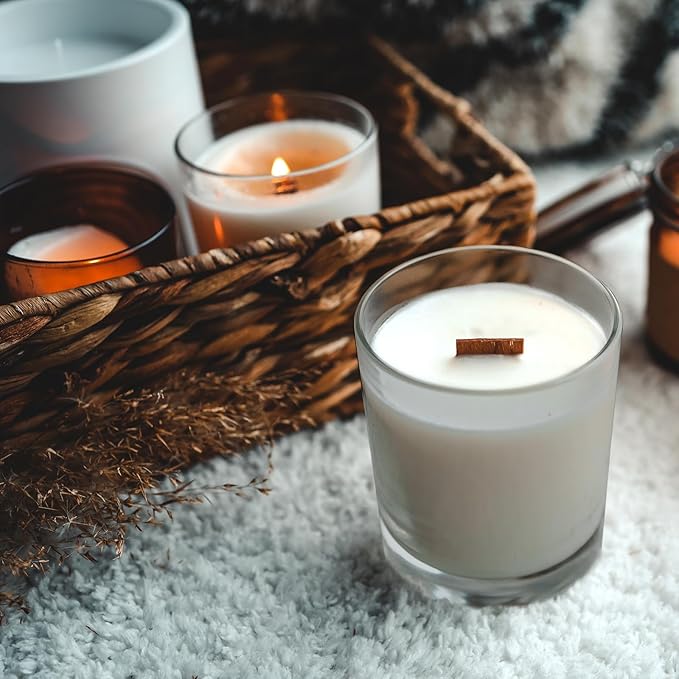 8 OZ Thick Candle Jars for Making Candles 15 Pcs, Gray Empty Jars with Wood Lids for Candle Making, Sample Container,Clear Gray