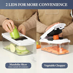 Ourokhome Food Chopper with Container, Manual Mandolin Vegetable Slicer Onion Dicer with 8 Blades, Hand Veggie Shredder for Potato, Tomato, Essential Kitchen Gadgets (8 in 1, White)