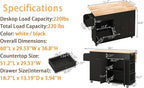 60'' Rolling Kitchen Island with Drop Leaf, Storage Islands Cart with Tilt Out Trash Can Cabinet, Rubber Wood Tabletop, Knife Holder, Wheels, Black