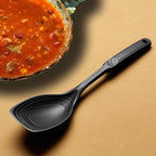 Large Silicone Cooking Spoon, Non-Stick Solid Spoon set with Deep Bolw and Measurement Mark for Mixing, Serving, Draining, Scooping, Scraping, Heat Resistant Kitchen Utensils, Black