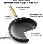 imarku Non Stick Frying Pans, Professional Cast Iron Skillets 2 Pcs - 8 Inch & 10 Inch Frying Pans Nonstick, Honeycomb Long Lasting Frying Pan Set Gold Handle Oven Safe Pan, New Home Essentials