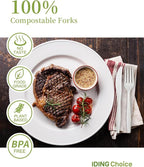 Compostable Forks No Plastic Silverware 200 count disposable cutlery flatware heavy duty party utensils Eco Friendly Heavyweight White Fork for Wedding Office BBQ Picnic Outdoor Event