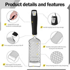 Handheld Cheese Grater - Mirror Stainless Steel Blades, Lightweight & Ultra-Smooth & Rustproof - Non-Slip Comfortable Handle for Parmesan, Mozzarella, Hard & Soft Cheeses - Dishwasher Safe
