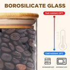 Glass Food Storage Jars, Glass Jars with Bamboo Lids, Kitchen Storage Jars, Canisters with Airtight Lids for Spice, Coffee, Cookie, Set of 7, Pantry Organizers