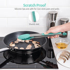 Heat Resistant Silicone Kitchen Tong: U-Taste 12 inch Large 480ºF Hot Proof Cooking Tong with Sturdy Non Stick Rubber Tips & Silicon Coated Steel Handle & Smooth Locking for Serving Salad (Aqua Sky)