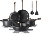 SENSARTE Nonstick Cookware Set Pots and Pans Set Kitchen Non-stick Cooking Set, Dishwasher & Oven Safe, Induction Compatible, Free of Intentionally Added PFOA/PFOS, 15pcs, Black