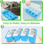 Large Ice Cube Molds 2 Pack, FURNSII Silicone Ice Cube Tray for Freezer with Lid, 8 Giant Square Cubes, Easy Release Stackable Ice Molds for Whisky Cocktails