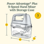 Cuisinart Power Advantage PLUS 9-Speed Hand Mixer, 220W-Motor Hand Blender Electric Mixer with 9 Speed Settings, XL Dishwasher-Safe Beaters, 3 Low Mixing Speeds, Storage Case, HM-90BCS, Brushed Chrome