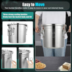 304 Stainless Steel Airtight Canister for Kitchen, 3.2Gal/405oz Flour Container with Lids and Sturdy Locking Clamp, Metal Bucket Food Storage Containers for Rice Flour Coffee Bean Tea