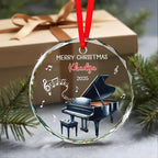 Personalized Piano Player Xmas Ornament Glass 2025, Piano Christmas Keepsake Gifts for Music Teacher Pianist, Musical Instrument Christmas Tree Decorations, Custom Text & Name Pianist Glass Ornament