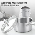 2.5 Quart Stainless Steel Saucepan with Glass Strainer Lid, Thicken Tri-ply Full Body, Multipurpose Sauce Pot with Two-Size Drainage Holes Lid, Perfect For Boiling Gravies, Pasta, Noodles