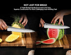 Resharpenable Bread Knife, 8 Inch Multifunction Serrated Knife, German HC Stainless Steel Bread Cutting Knife with Innovative Wavy Edge for Efficient Slicing, Razor Sharp for Homemade Bread