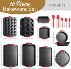 EatEx Bakeware Sets and Mixing Bowl Set, Non-Stick Baking Sheet Set with Utensils, Carbon Steel Cookie Sheets for Baking with Silicon Handles, Oven Safe Sheet Pans and More