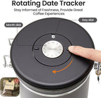 Veken Coffee Canister, Airtight Stainless Steel Kitchen Food Storage Container with Date Tracker and Scoop for Beans, Grounds, Tea, Flour, Cereal, Sugar, 16OZ, Gray